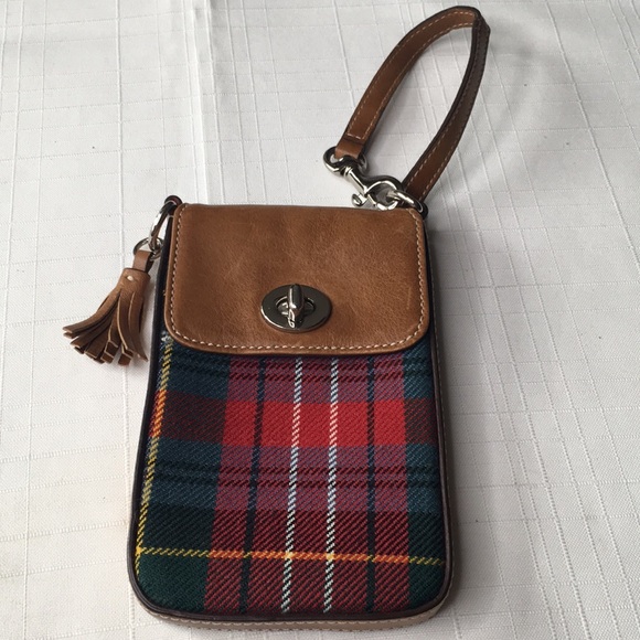 Coach Handbags - Coach Leather and tartan wool wristlet